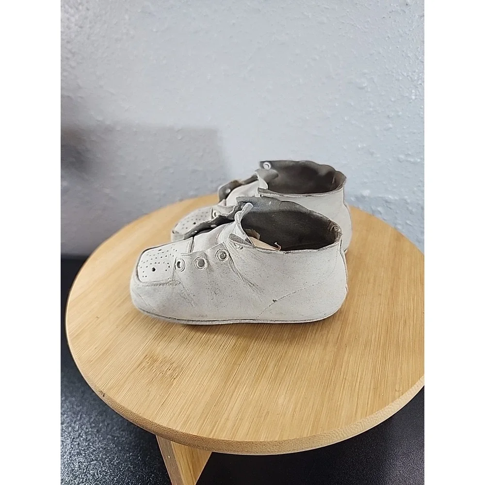 Vintage Antique‎ Baby-Infant-Newborn Classic White Lace-Up Shoes Genuine Leather